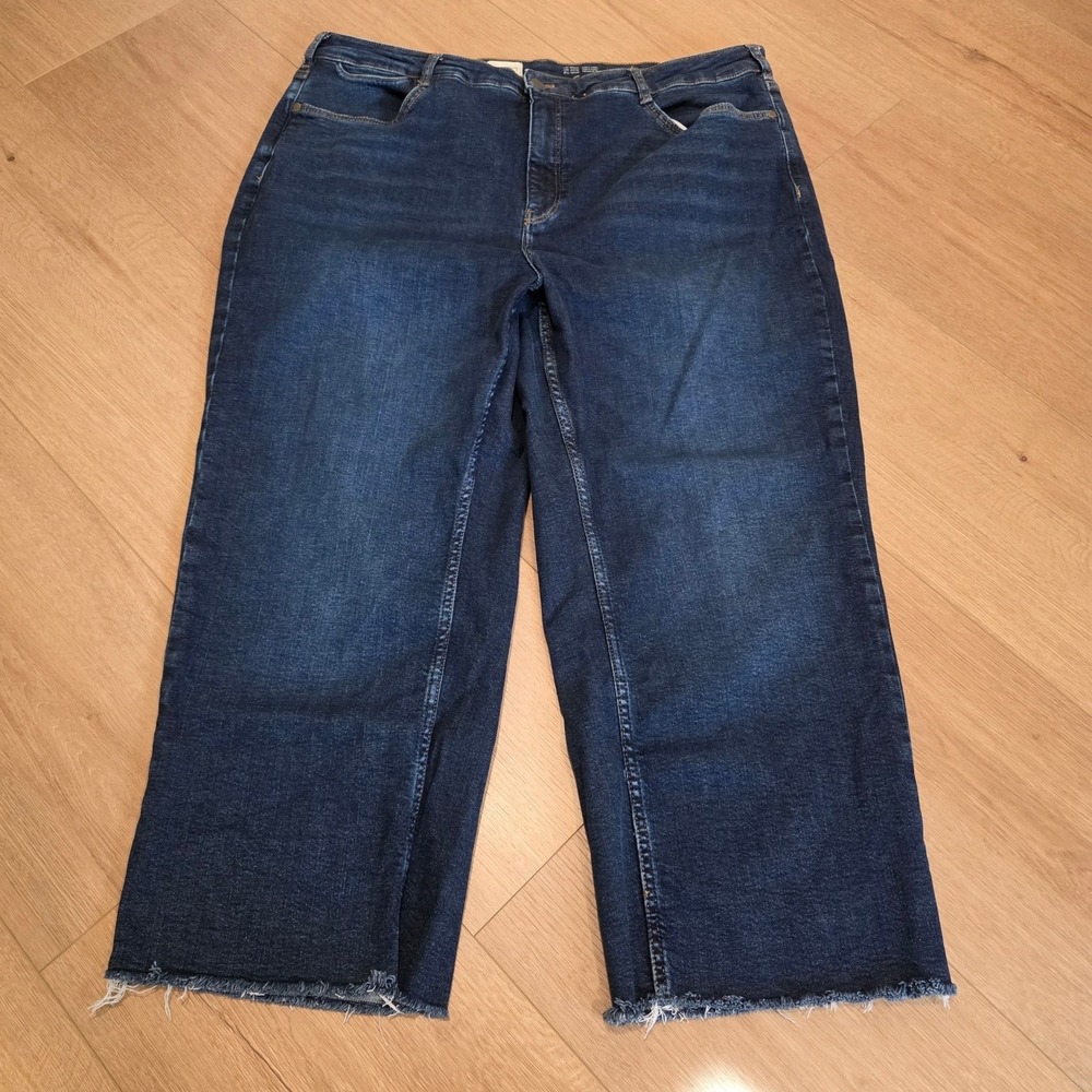 Pilcro Anthropologie Jeans Plus Size 22W High Rise Wide Leg Raw Hem Dark Wash